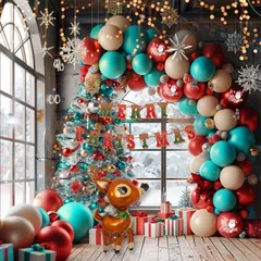 クリスマス バルーンセット【77個 風船セット】写真撮影背景 屋内屋外用 飾り付け ドット風船