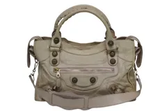 BALENCIAGA バレンシアガ ジャイアント シティ 2WAYバッグ 173084 ベージュ ピンクゴールド金具 イタリア製 美品 中古 4b011282