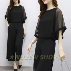 パンツドレス かっこいい 袖あり 黒 体型カバー セパレート レディース パーティードレス 結婚式 成人式 お呼ばれ ドレス 30代 40代 50代 オールブラック 黒ドレス セットアップ ゆったり 入園式 入学式 パーティー 年会 プレゼント qd1308