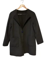 Z1726  Eddie Bauer  エディバウアー　ウールコート　ノーカラー　リバーシブル　レディース　グレー　チェック　Lサイズ