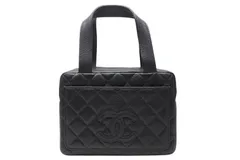 極美品 CHANEL シャネル ハンドバッグ 6番台 ココマーク キャビアスキン キルティング ブラック ゴールド金具 中古 4b011235