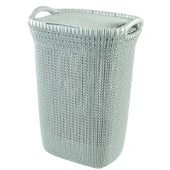 新品 CURVER(カーバー) ふた付きバスケット ブルー 57L Knit ニット収納 バスケット ランドリー ランドリーバスケット カゴ 洗濯カゴ おしゃれ 丈夫 北欧 リネンのような質感 環境にやさしい