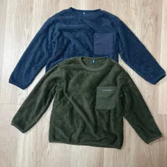 【226571】UNIQLO ユニクロ  キッズ　ファーリーフリースプルオーバー　長袖　2枚セット　ナイロン　130  ・ ダークグリーン/ネイビー