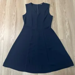 【226592】UNIQLO ユニクロ  クレープフレアVネックワンピース　ノースリーブ　ポリエステル　M  ・ ネイビー