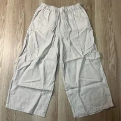 【226593】MUJI 無印良品  ワイドパンツ　ストレート　ウエストゴム　リネン100％　M  ・ ホワイトグレー
