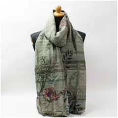 エトロ カシミヤ シルク 大判 長方形ストール カーキグリーン 花柄・植物柄