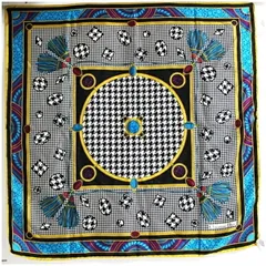 クリスチャンディオール シルク スカーフ ブラック ホワイト チェック柄 中古