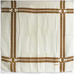 シャネル スカーフ ホワイト ゴールド チェーン柄 ロゴ 中古 Bランク