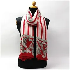 クリスチャンディオール シルク 長方形ストール レッド ホワイト ストライプ