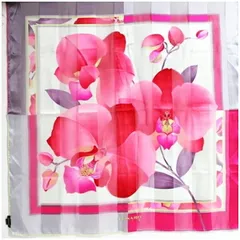 レオナール シルク スカーフ ピンク ホワイト グレー 花柄 中古 Aランク