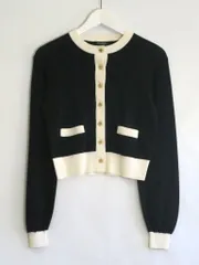 【228496】kate spade ケイトスペードニューヨーク  ニットカーディガン　ボレロ  ・XS ブラック|ホワイト