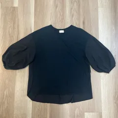 【227191】Green Label Relaxing グリーンレーベル  異素材カットソー　Tシャツ　5分袖　コットン+ポリエステル　スリット入り　丸首  ・ ブラック