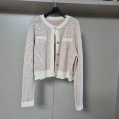 55) SOUP スープ ラウンドネック バイカラーカーディガン ピンク