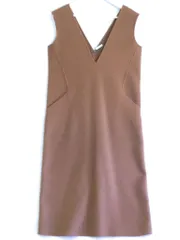 【227216】クリーニング済 theory luxe セオリーリュクス  ウール×カシミヤ　深Vネック　ロングワンピース  ・38 スモーキーピンク