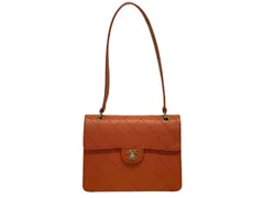 CHANEL シャネル ワンショルダーバッグ 5番台 キャビアスキン ココマーク オレンジ ゴールド金具 美品 中古 4b011267