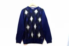 【227872】Hush Puppies ハッシュパピー  アーガイル ウール混ニット セーター ワンポイント刺繍 メンズ  L ネイビー
