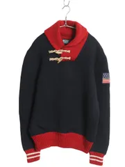 【お得なクーポン配布中!】 90s ポロ ラルフローレン ショールカラー ニット セーター メンズ M オールド メリノ ウール ツートン プルオーバー トグル 星条旗 パッチ