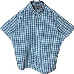 2XL エディーバウアー ボタンダウン チェック オーバーサイズ 水色 シャツ レディース ユニセックス メンズ 古着 半袖