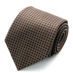 コムサメン ブランド ネクタイ 総柄 ドット 格子柄 シルク PO メンズ ブラウン COMME CA MEN 【中古】