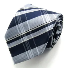 オリヒカ ブランド ネクタイ ストライプ柄 チェック柄 格子柄 シルク PO メンズ ネイビー ORIHICA 【中古】