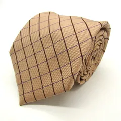 タカキュー ブランド ネクタイ チェック柄 格子柄 シルク PO メンズ ピンクベージュ TAKA Q 【中古】