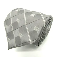 バーバリー ブランド ネクタイ ホースマーク チェック柄 格子柄 小紋柄 シルク PO メンズ グレー BURBERRY 【中古】