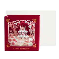 新品 日本 製 【 バースデー カード 赤 ケーキ 飾れる ボックス 】 リーフ ワーク カンパニー グリーティング 誕生日 大人向け ハンドメイド 手作り 封筒付き セット メッセージ お祝い プレゼント ギフト おしゃれ 金箔加工 立体 ポップアップカード