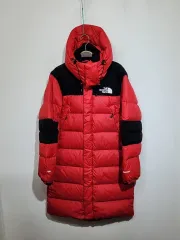 (90) THE NORTH FACE ザノースフェイス 700 ロング丈ダウンジャケット アウター 黒赤 グースダウン ダウンコート