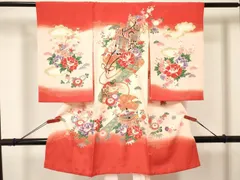 平和屋着物[]お宮参り　女の子　祝着　産着　初着　のしめ　糸車　御所車花文　暈し染め　金彩　逸品　DABA3764ma