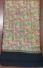 M7 ネパール産 手織 刺繍 高級マフラー 大判ストール 大判マフラー パシュミナ？ フラワー刺繍 最長198cm