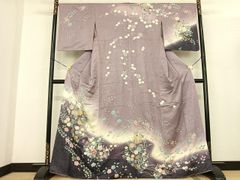 2104.桜づくし 桜吹雪 訪問着 共八掛 袷 ぼかし染 金彩 正絹 着物 
