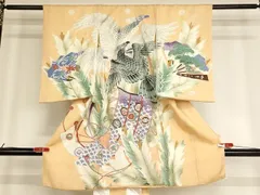 平和屋着物[]お宮参り　男の子　祝着　産着　初着　のしめ　鷹　松　暈し染め　銀彩　逸品　AABF2130ja