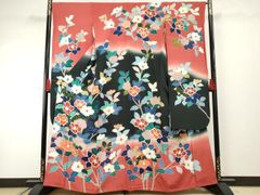 モデル振袖 菜々緒 刺繍 金彩 牡丹 桜 梅 扇子 身丈174cm MO3842 