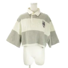 ポロ バイ ラルフローレン Polo by Ralph Lauren ラガーシャツ XL グレー 半袖 クロップド丈 配色 ロゴ /AO12 ■GY58