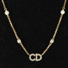 美品『USED』 メタル Christian Dior ロゴラインストーンネックレス ネックレス