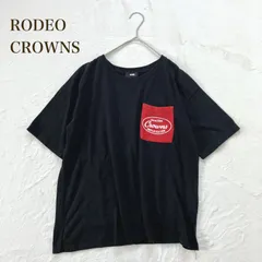 ロデオクラウンズ 半袖Tシャツ　ロゴポケット　ビッグプリント　国旗　ブランドロゴ　（FREE） 黒 コットン