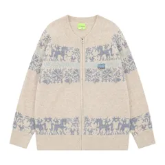 新品未使用 h アメリカンヴィンテージ 北欧フェアアイル柄 ニット カーディガン メンズ レディース 秋冬 ジップアップ 幾何学模様 古着風 ユニセックス 美式復古 男女兼用 ヴィンテージ風 北欧フェアアイル柄 ニット ジップアップカーディガン