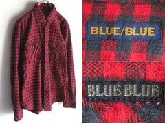 BLUE BLUE ブルーブルー ロゴピスネーム ブロックチェックシャツ ネルシャツ 2/M レッド ネイビー 赤 ハリウッドランチマーケット HRM