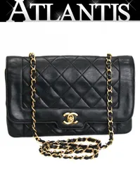 シャネル CHANEL ヴィンテージ マトラッセ25 シングルチェーンショルダーバッグ ラムスキン 黒 G金具 1番台 【73080】