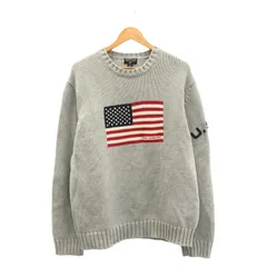 【中古】90S POLO JEANS RALPH LAUREN 星条旗ニット L グレー コットン[66]