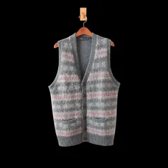 WAY-OUT but classic ウェイアウト 70-80s シャギードッグ フェアアイル ニットベスト 淡いブルー系 L位 （w-3521218）