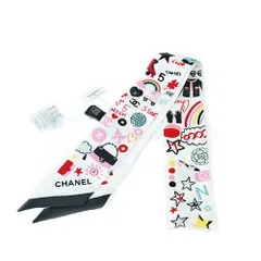 【栄】シャネル スカーフ ヘアバンド ホワイト マルチカラー シルク100% 小物 その他 箱未使用