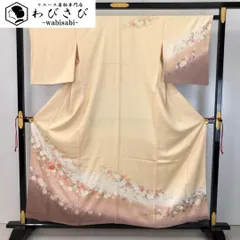 訪問着 美しい花模様 松葉 刺繍 金駒 ガード加工 金彩 麹色 K-5274