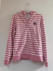 トミーヒルフィガー ピンクストライプ フードジップアップ ヴィンテージ フードジップアップ