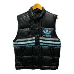 アディダスオリジナルス adidas originals ダウンベスト フード ロゴ ライン フェザー混 M 黒 ブラック