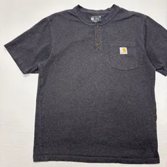 Carhartt カーハート ヘンリーネック 半袖 Tシャツ ポケT チャコールグレー 霜降り Lサイズ相当 ルーズフィット LOOSE FIT ロゴタグ ワーク アウトドア メンズ 古着 アメカジ ボタン 前開き 飾りボタン【1145ST】