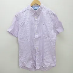 g■トミーヒルフィガー/TOMMYHILFIGER 半袖BDシャツ/ストライプ柄【XL】紫/men's/95【中古】■