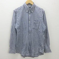 g■ビームス/BEAMS 長袖BDシャツ/ギンガムチェック柄【L】紺/men's/67【中古】■