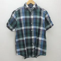 g■トミーヒルフィガー/TOMMYHILFIGER 半袖シャツ/チェック柄【XL】青緑/men's/56【中古】■