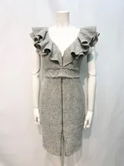 2042 DEA by ROBE de FLEURS ディアバイローブドフルール キャバクラ ドレス ツイード ラメ フリル ジップ ノースリーブ タイト キャバドレス S